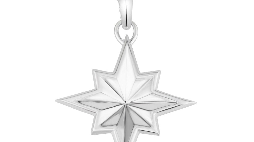 Star of Bethlehem pendant necklace, 3D domed, in polished sterling silver