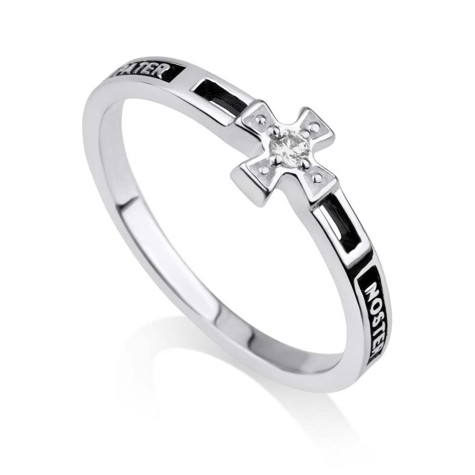 Pater Noster cross ring in 925 sterling silver by Marina Jewelry