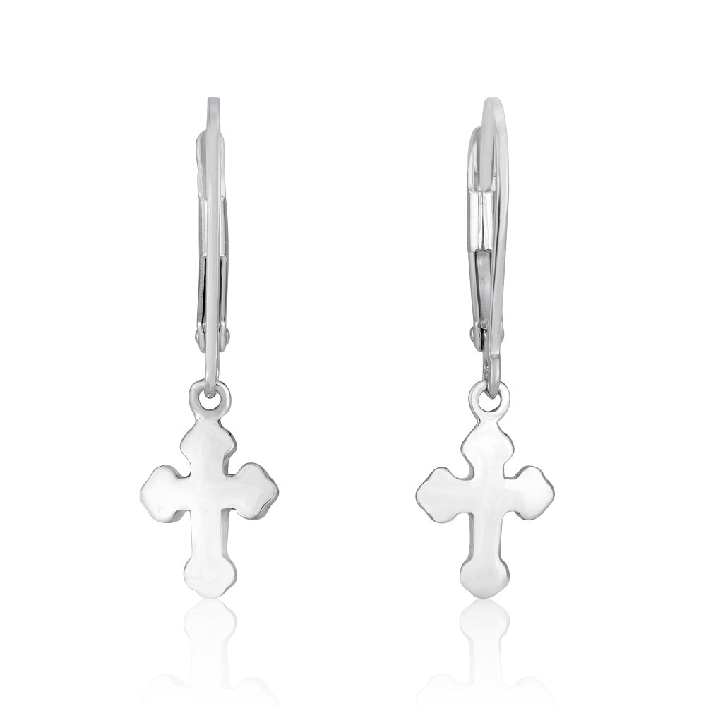 Budded trefoil cross drop earrings in 925 sterling silver by Marina Jewelry