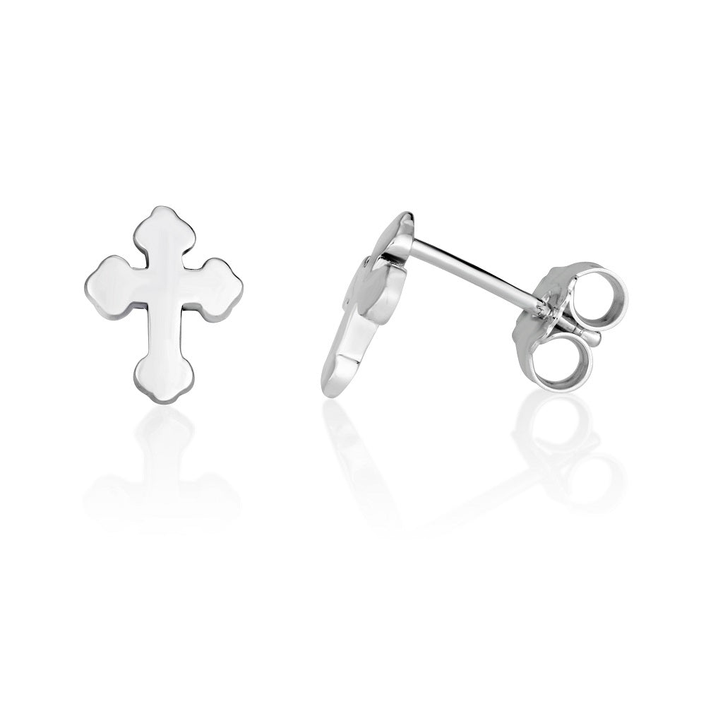Budded Cross Stud Earrings in 925 Sterling Silver by Marina Jewelry