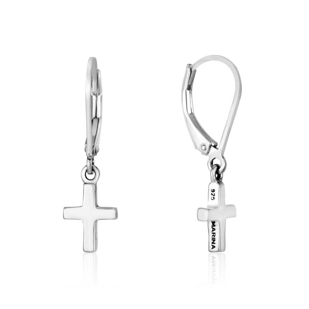 Cross Drop Earrings in 925 Sterling Silver – side view