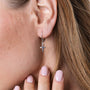 Cross Drop Earrings in 925 Sterling Silver – shown worn, close-up