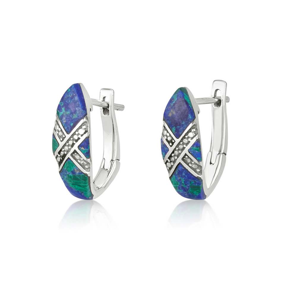 Eilat stone marquise hoop earrings with pave accent in 925 sterling silver by Marina Jewelry