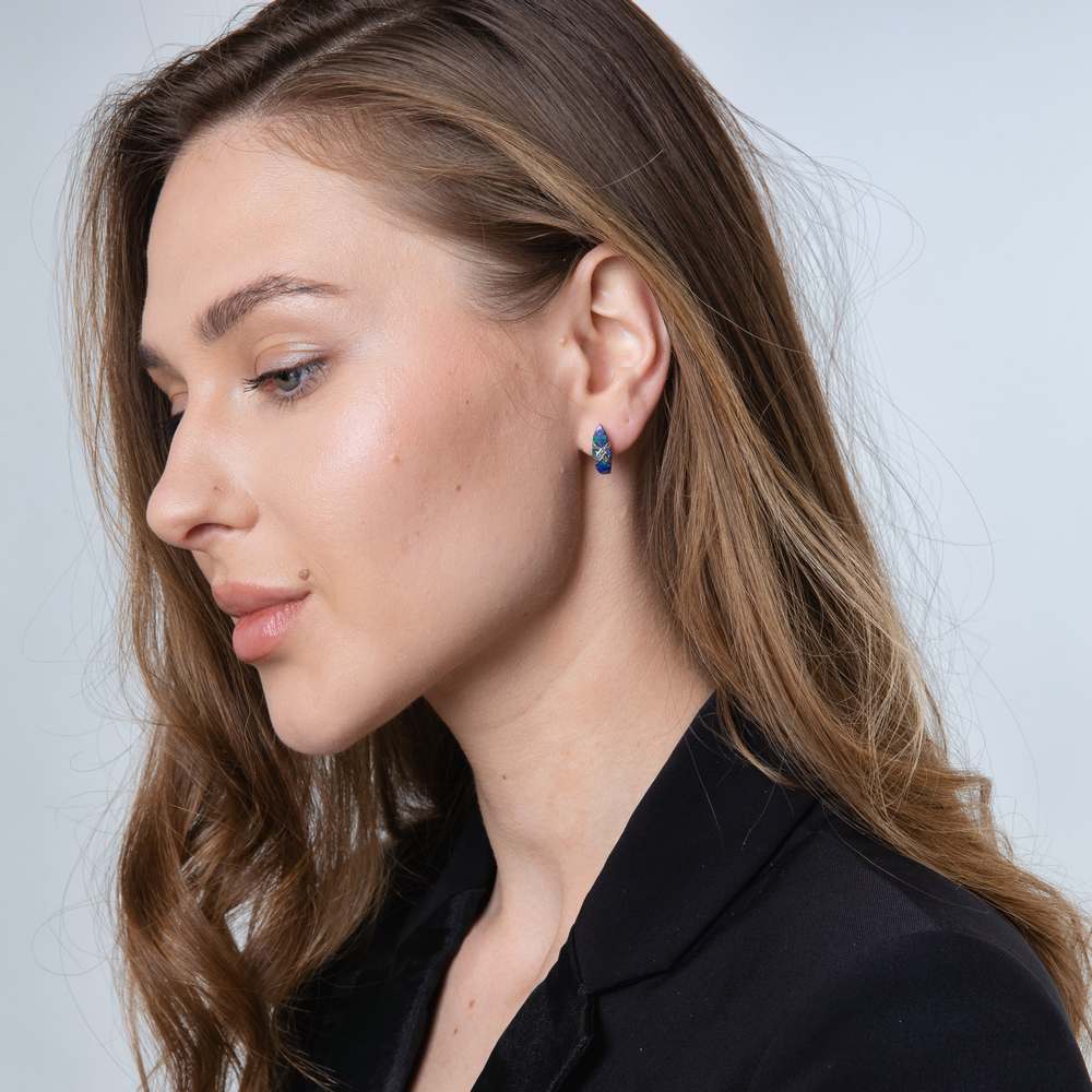 Eilat Stone Marquise Hoop Earrings with Pave Accent in 925 Sterling Silver – shown worn