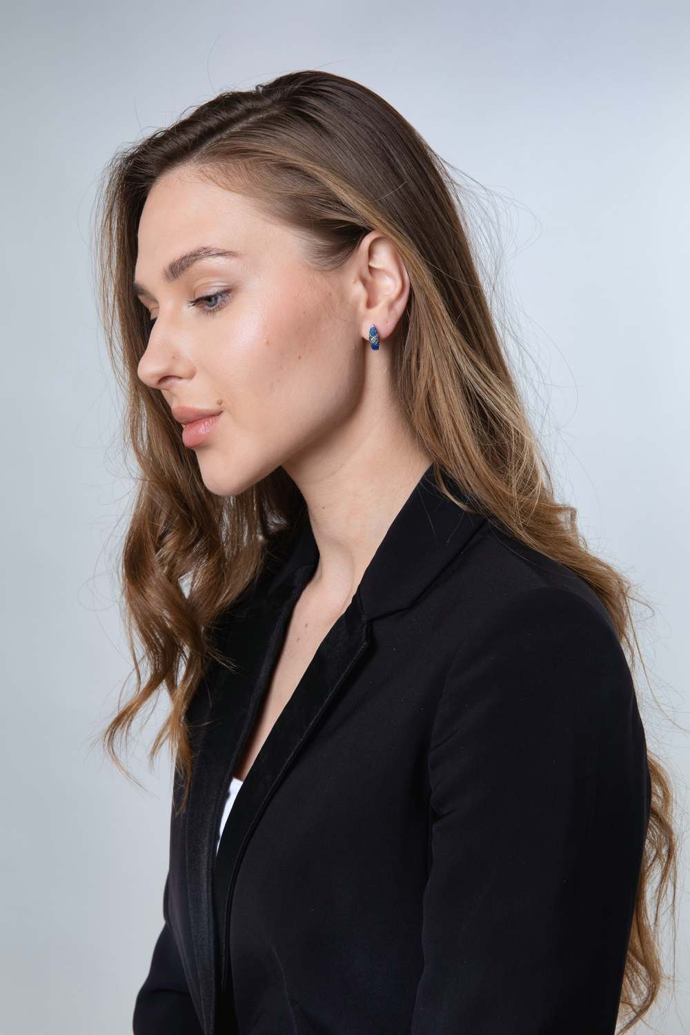 Eilat Stone Marquise Hoop Earrings with Pave Accent in 925 Sterling Silver – shown worn