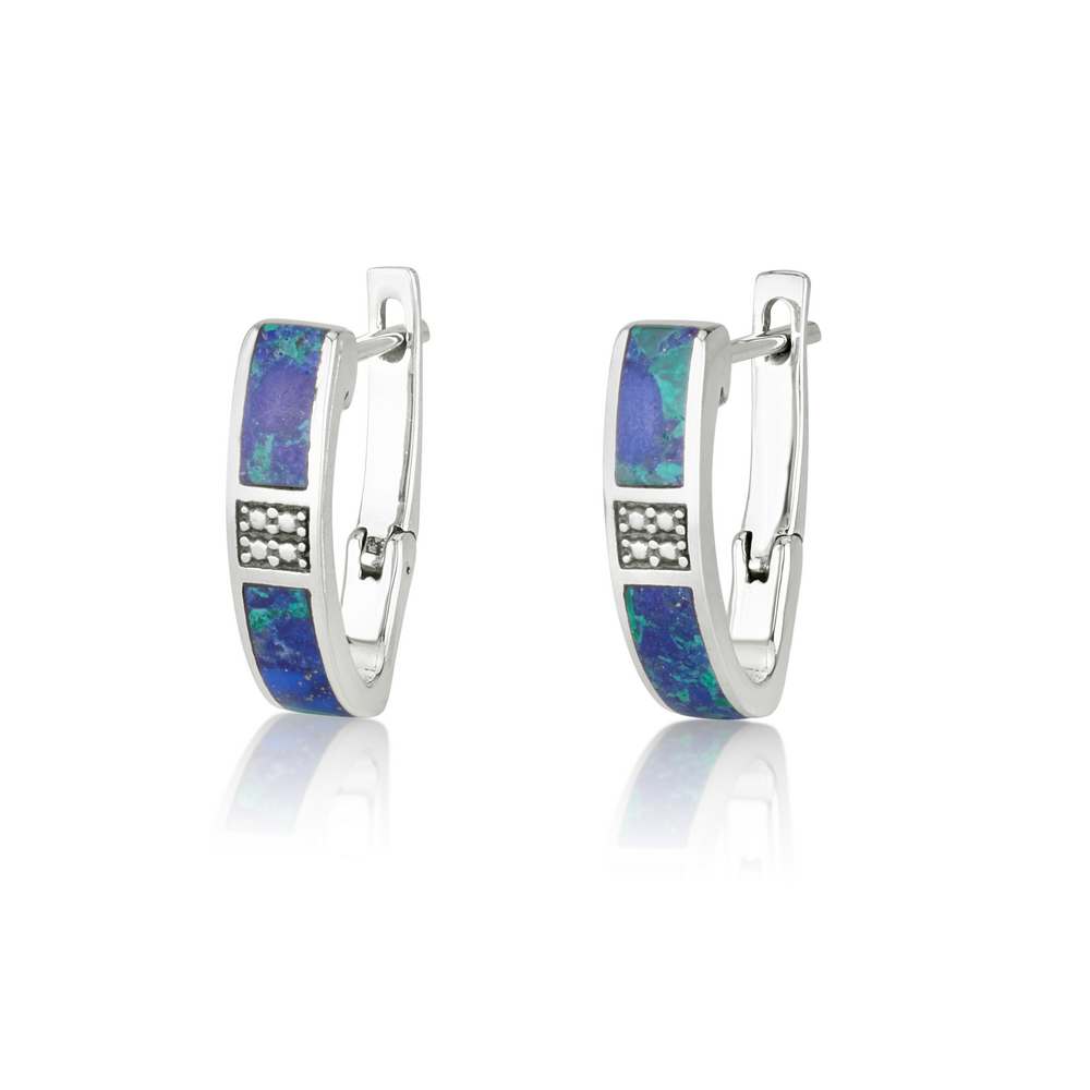 Eilat stone hoop earrings with pave square accent in 925 sterling silver by Marina Jewelry