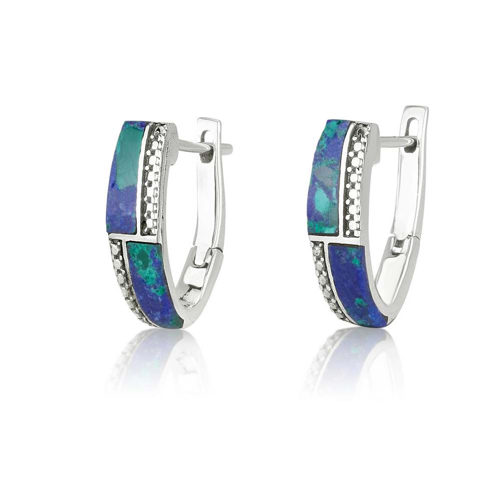 Eilat stone hoop earrings with pave accent in 925 sterling silver by Marina Jewelry