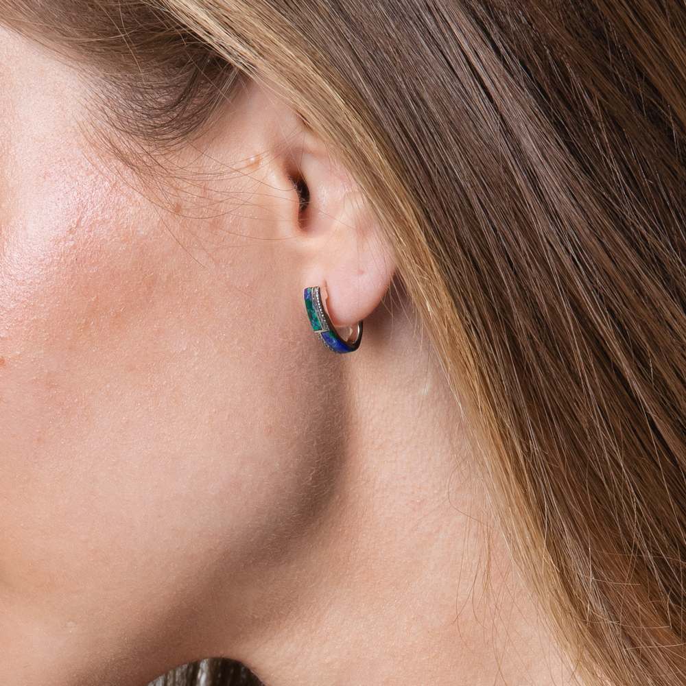 Eilat Stone Hoop Earrings with Pave Accent in 925 Sterling Silver – shown worn