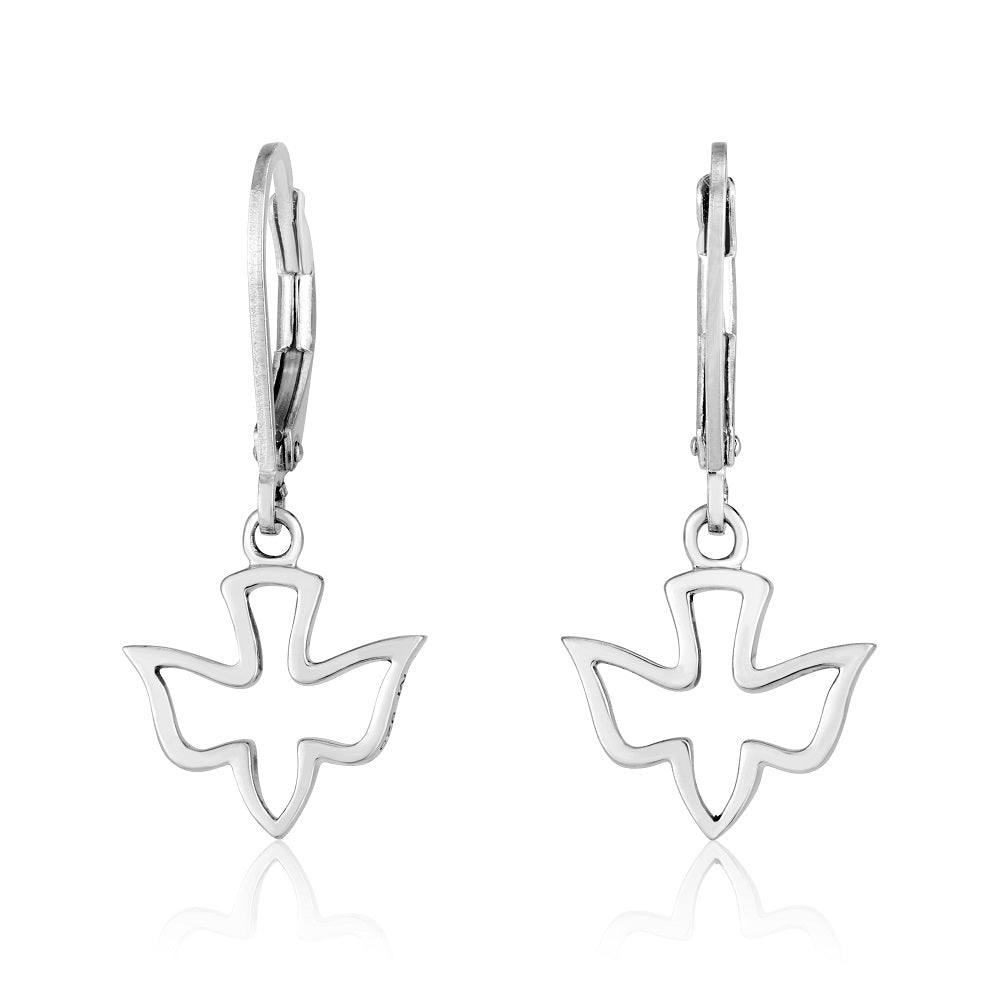 Dove Outline Drop Earrings in 925 Sterling Silver