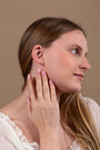 Cross Stud Earrings in 925 Sterling Silver, Gold-Plated with Cubic Zirconia – shown worn, close-up