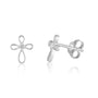 Floral cross stud earrings with cubic zirconia in 925 sterling silver by Marina Jewelry