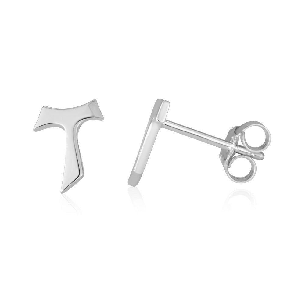 Tau cross stud earrings in sterling silver by Marina Jewelry