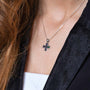 Jerusalem Cross Pendant Necklace in 925 Sterling Silver with Eilat Stone – shown worn, close-up