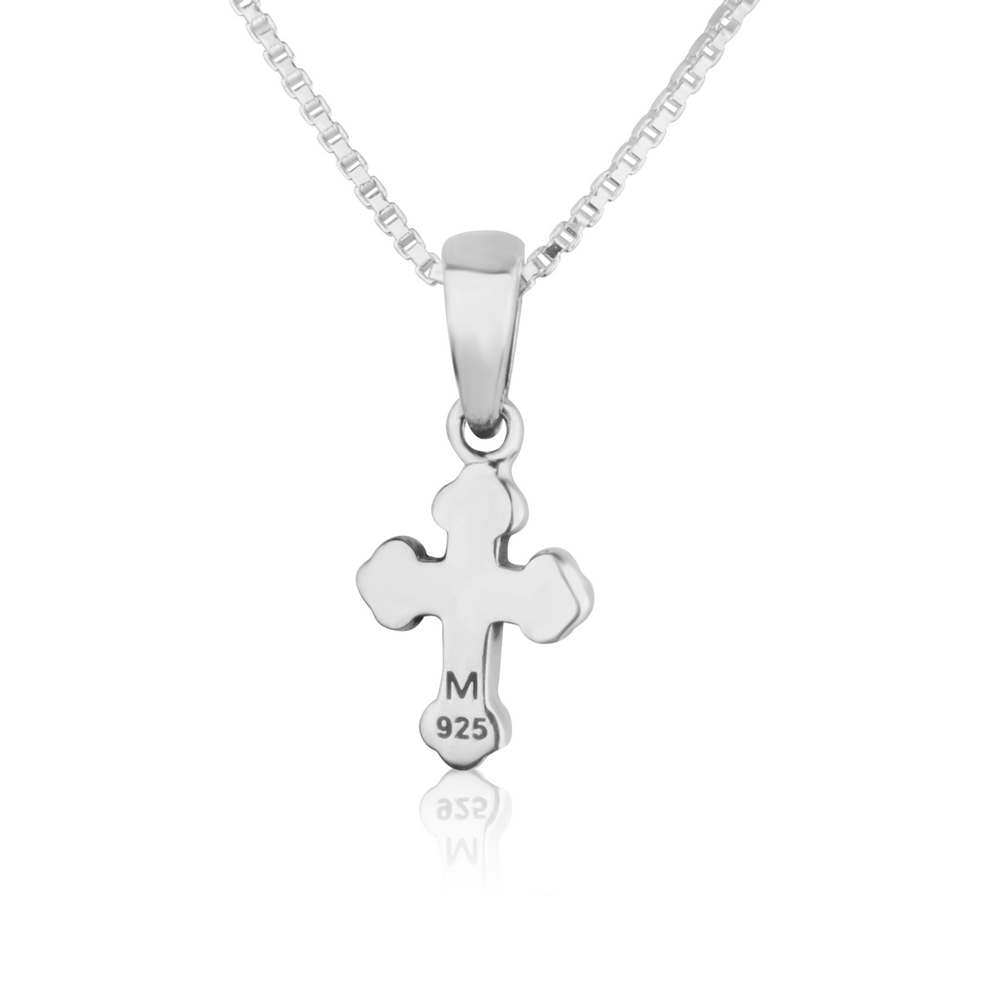 Budded Cross Pendant Necklace in 925 Sterling Silver – back view