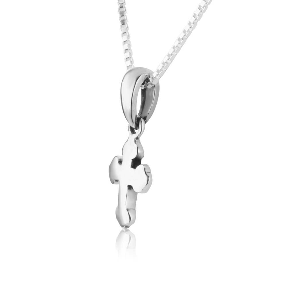 Budded Cross Pendant Necklace in 925 Sterling Silver – side view
