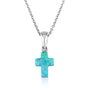 Blue Opal Cross Pendant Necklace, Plain Silver Bail, 925 Sterling Silver