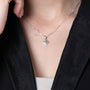 Engraved Jerusalem Cross Pendant Necklace in 925 Sterling Silver – shown worn, close-up