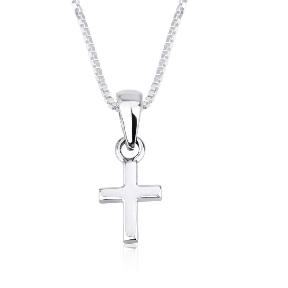 Polished Cross Pendant Necklace, Small Flared Arms, 925 Sterling Silver
