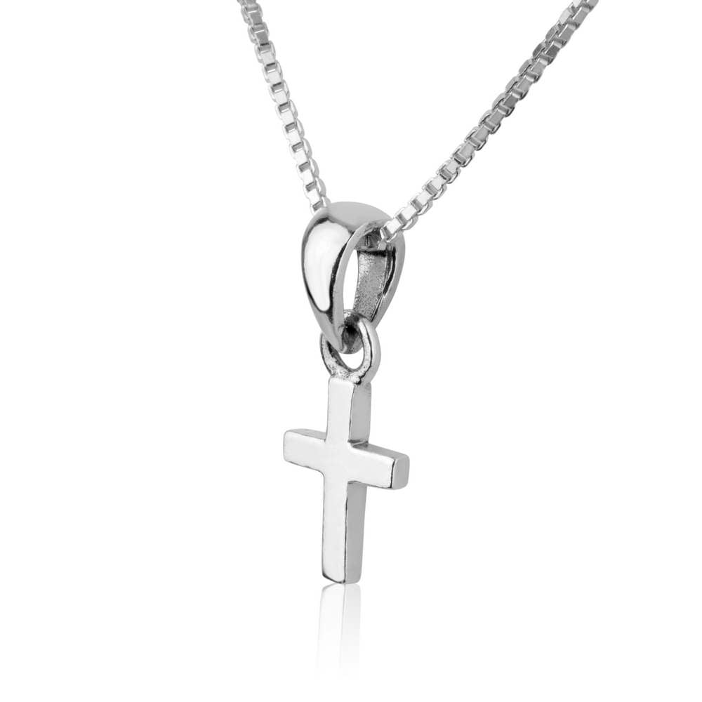 Polished Cross Pendant Necklace, Small Flared Arms, 925 Sterling Silver – side view