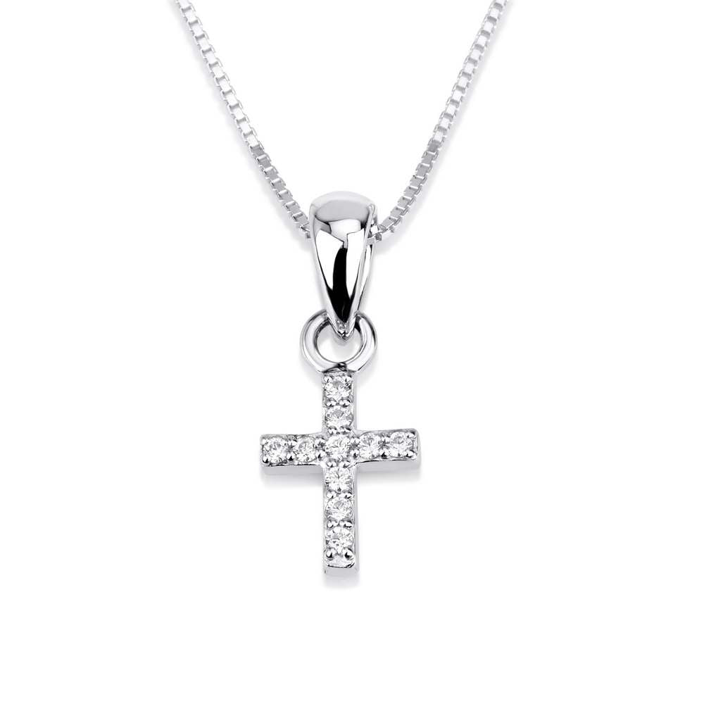 Pave cubic zirconia cross pendant in 925 sterling silver by Marina Jewelry