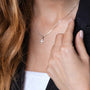 Pavé Cross Pendant Necklace in 925 Sterling Silver with Cubic Zirconia – shown worn, close-up