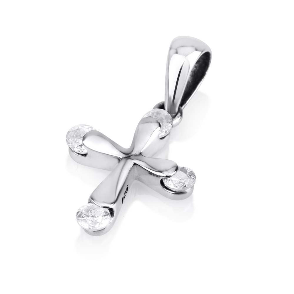 Cross Pendant Necklace, Cubic Zirconia Tips, 925 Sterling Silver