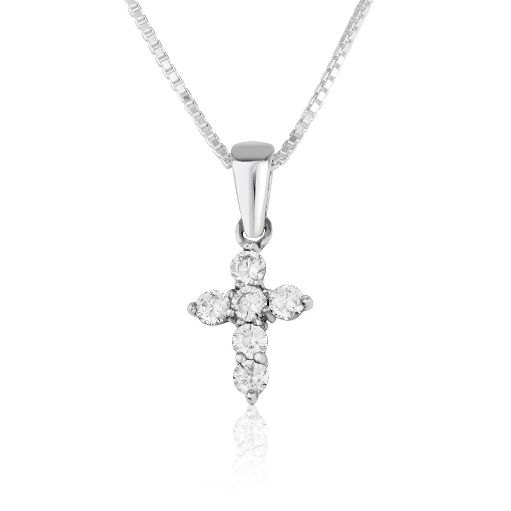 Seven-stone cubic zirconia cross pendant necklace in 925 sterling silver by Marina Jewelry