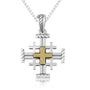 Two-Tone Jerusalem Cross Pendant Necklace, Rope-Twist Ends, 925 Sterling Silver