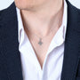 Jerusalem Cross Pendant Necklace, Rope-Twist Ends, 925 Sterling Silver – shown worn, close-up
