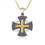 Two-Tone Jerusalem Cross Pendant Necklace, Flared Black Body, 925 Sterling Silver