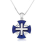 Blue enamel Jerusalem Cross pendant in 925 sterling silver by Marina Jewelry