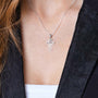 Tree of Life Cross Pendant Necklace in 925 Sterling Silver – shown worn, close-up