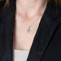 Crucifix Pendant Necklace in 925 Sterling Silver, Oxidized – shown worn, close-up