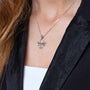 Two-Tone Jerusalem Cross Pendant Necklace, Rope-Twist Center, 925 Sterling Silver – shown worn, close-up