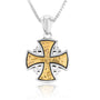 Hammered Two-Tone Jerusalem Cross Pendant Necklace in 925 Sterling Silver, Oxidized