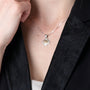 Two-Tone Jerusalem Cross Pendant Necklace, Wide Gold Center, 925 Sterling Silver – shown worn, close-up