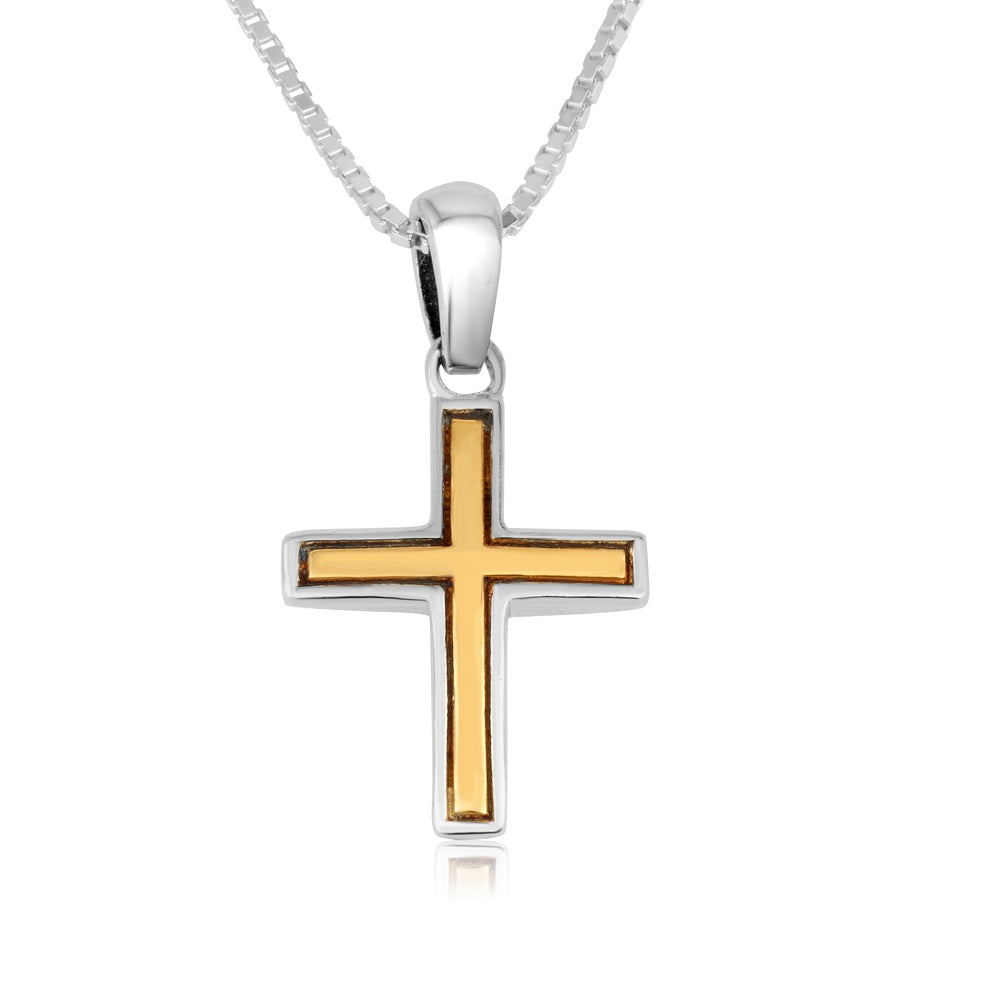 Two-tone gold and silver cross pendant in 925 sterling silver by Marina Jewelry