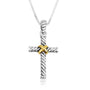 Two-Tone Rope Cross Pendant Necklace, Gold-Plated Center, 925 Sterling Silver