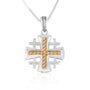 Twisted Rope Two-Tone Jerusalem Cross Pendant Necklace in 925 Sterling Silver
