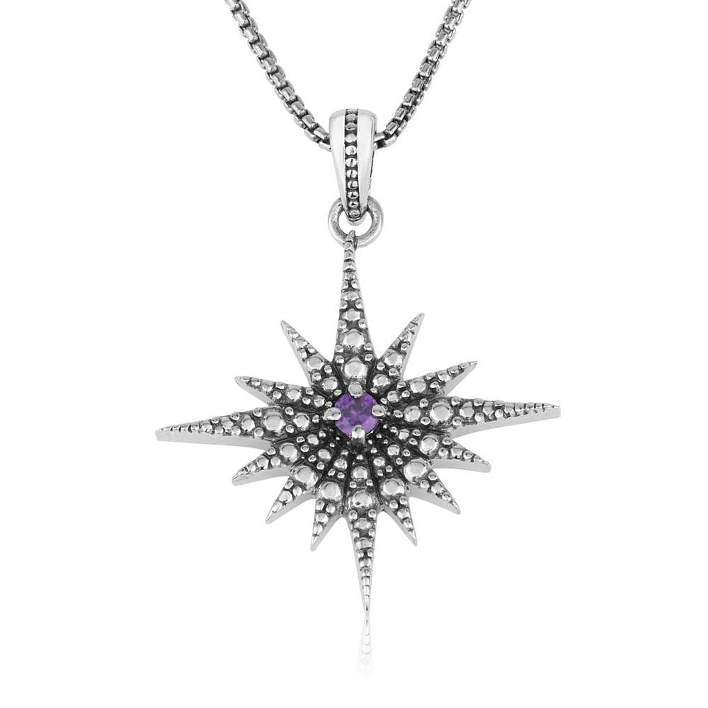 Beaded Star of Bethlehem pendant with amethyst in 925 sterling silver by Marina Jewelry