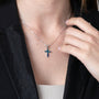 Eilat Stone Cross Pendant Necklace, Slim Inlay, 925 Sterling Silver – shown worn, close-up