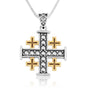 Beaded Two-Tone Jerusalem Cross Pendant Necklace in 925 Sterling Silver