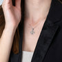 Two-Tone Jerusalem Cross Pendant Necklace, Dark Beaded Frame, 925 Sterling Silver – shown worn, close-up