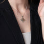 Two-Tone Jerusalem Cross Pendant Necklace, Flared Gold Cross, 925 Sterling Silver – shown worn, close-up