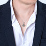 Two-Tone Jerusalem Cross Pendant Necklace, Gold Corners, 925 Sterling Silver – shown worn, close-up