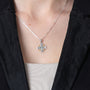Two-Tone Jerusalem Cross Pendant Necklace, Gold Corners, 925 Sterling Silver – shown worn, close-up