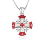 Jerusalem Cross red and white enamel pendant necklace in 925 sterling silver by Marina Jewelry