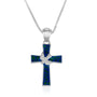 Enamel Cross with Dove Pendant Necklace in 925 Sterling Silver, Green-Blue