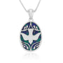 Ornate oval dove pendant with Eilat stone and flourished accents in 925 sterling silver by Marina Jewelry