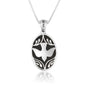 Dove on black onyx oval pendant necklace in 925 sterling silver by Marina Jewelry